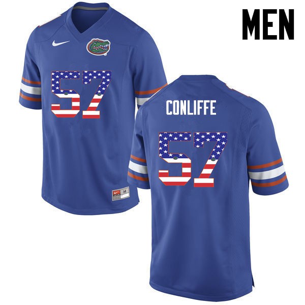 Florida Gators Men #57 Elijah Conliffe College Football USA Flag Fashion Blue
